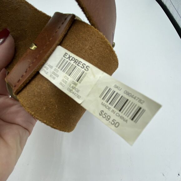 Express Womens Tooled Perforated Genuine Leather Belt Studded Floral Large Boho - Picture 3 of 6